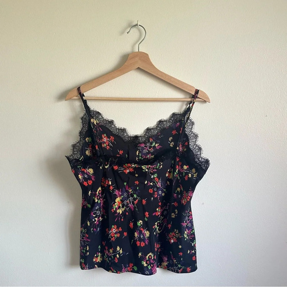 Veronica Beard Gil Floral Print Silk Cami w/Lace in Black Multi Size 12 - Picture 2 of 8